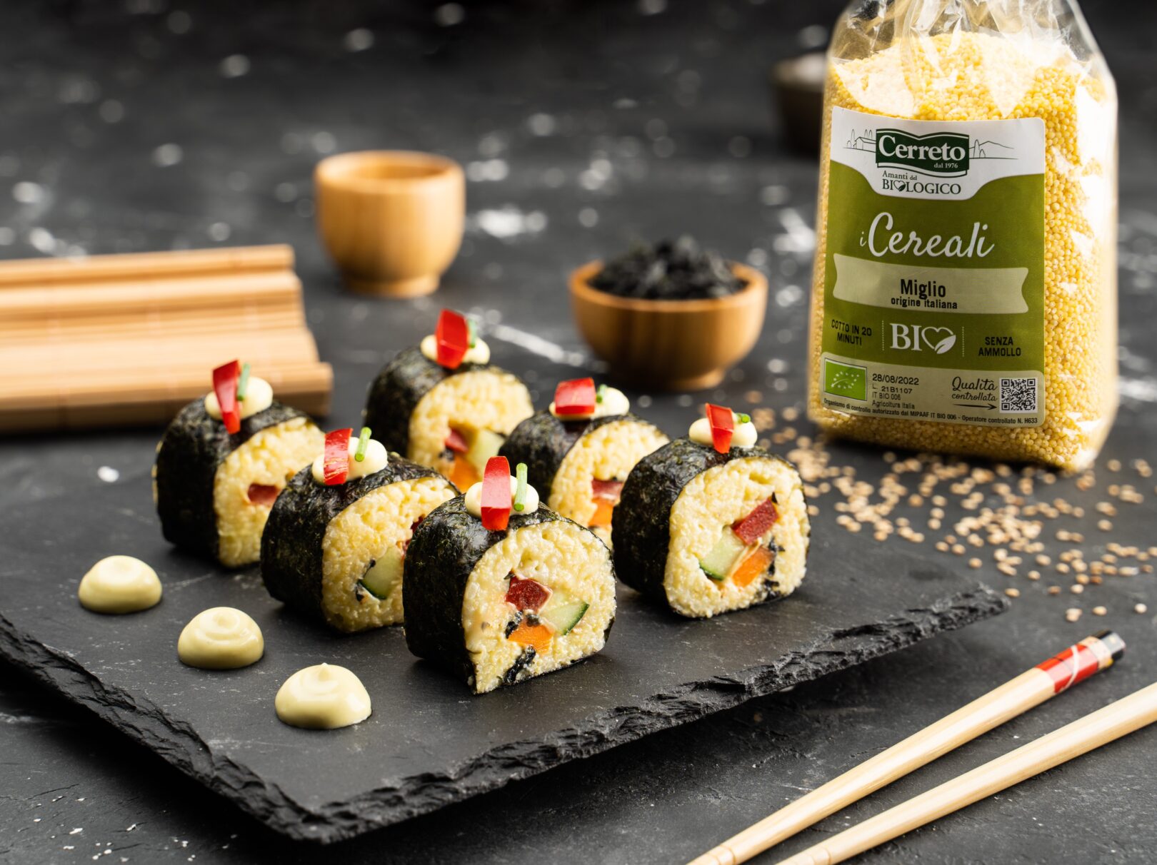 Maki sushi vegan di miglio