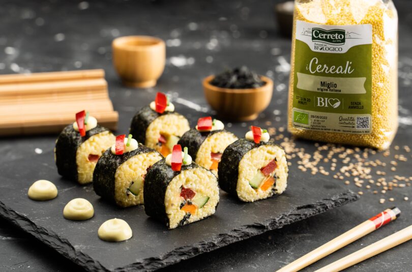 Maki sushi vegan di miglio